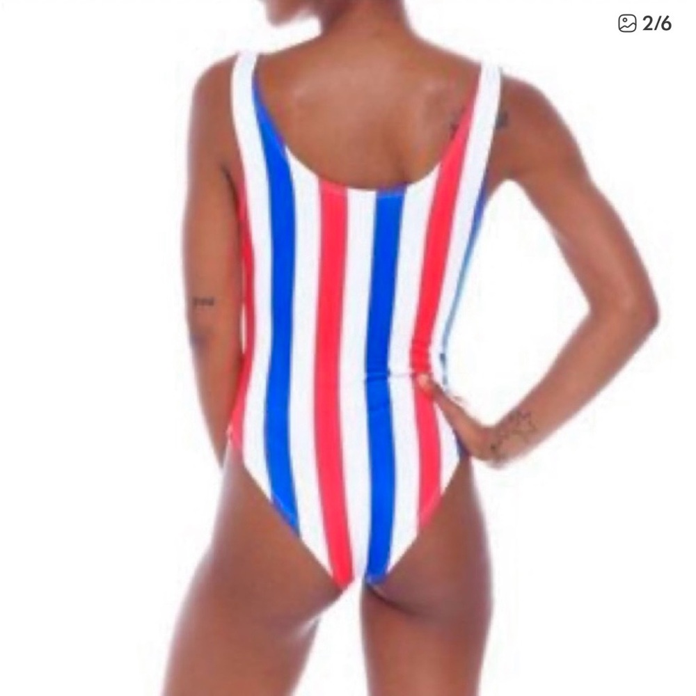 Pepsi One Piece Swimsuit Red White Blue Logo Stripe NWT Retro Size L - Picture 8 of 9